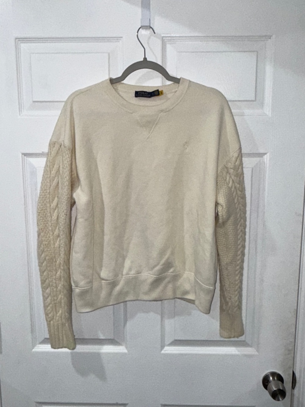 Polo Ralph Lauren Women's Crewneck Cable Knit Sleeves - Cream - Large